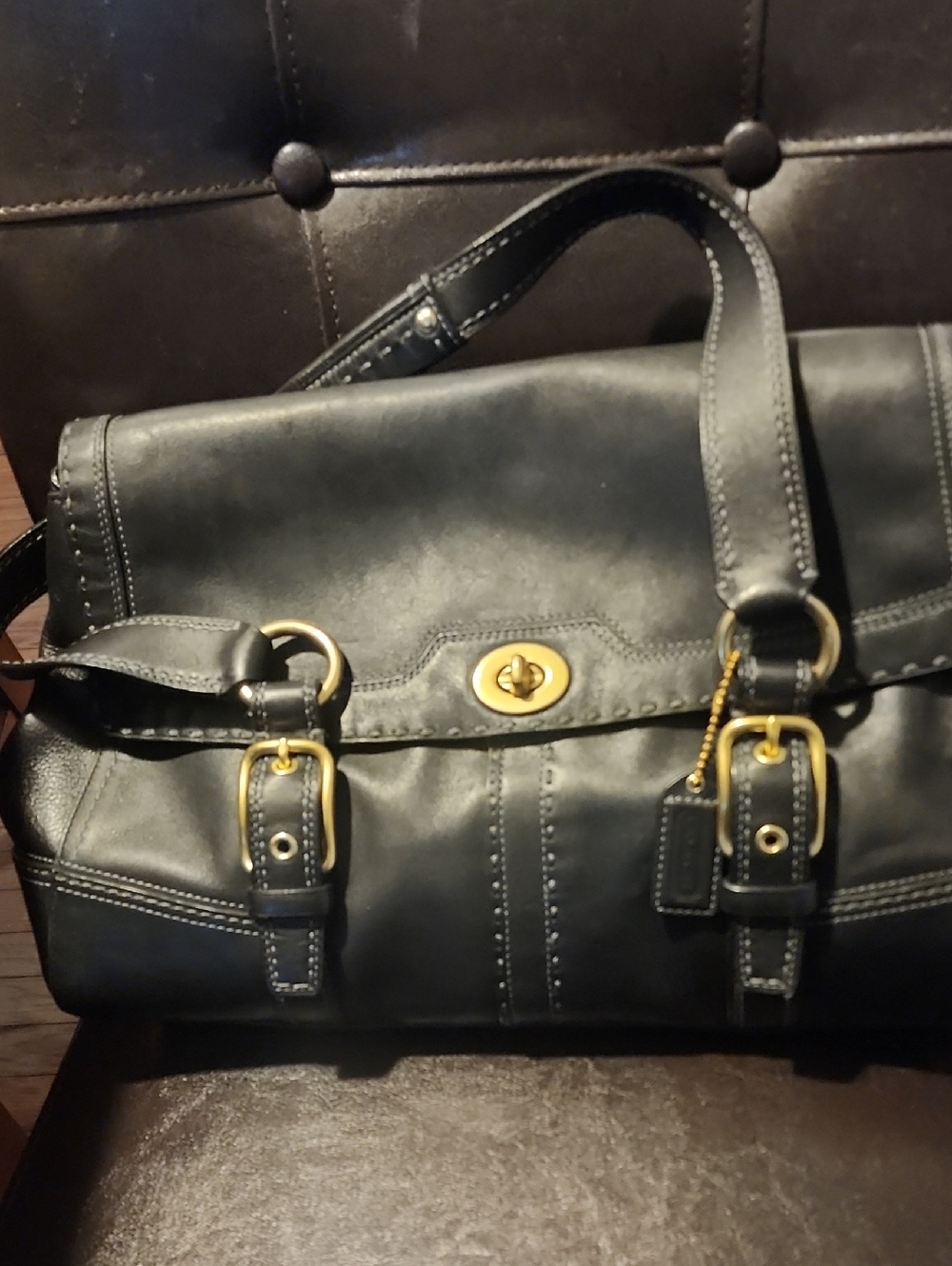 Coach Black Leather Messenger with Gold Hardware